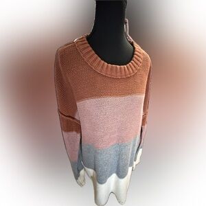 Sew In Love Multicolor Knit Sweater - Rust, Pink, Gray, White